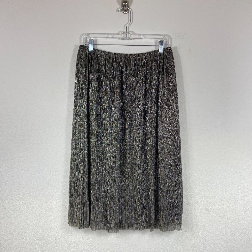 Halston Heritage Black Metallic Jersey Midi Skirt Pleated - Picture 2 of 7